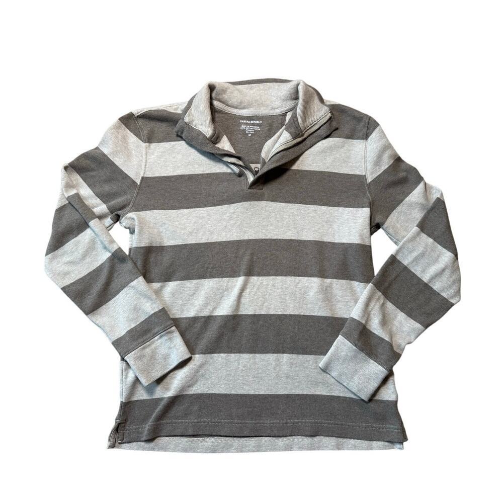 Banana Republic Cotton 1/4 Zip Sweater; SO SOFT!! Size M; Cream & Brown Striped